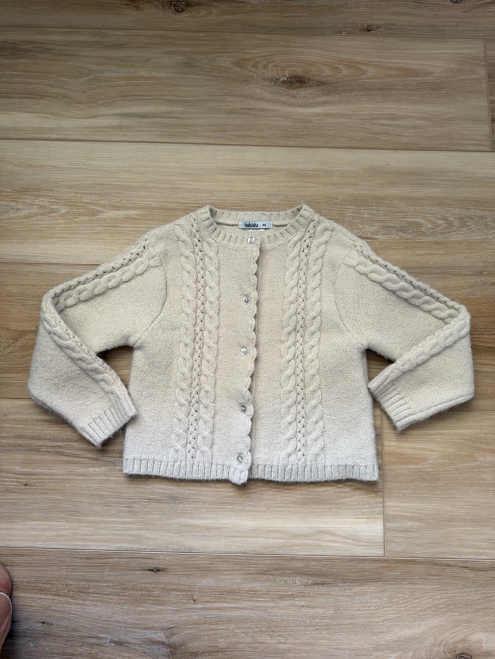 Cream Cable-Knit Button-Front Sweater Cardigan for Kids